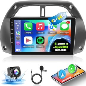 [4+64G] Car Radio for Toyota RAV4 2001-2006 - Wireless Carplay and Android Auto - 9 Inch 1280 * 720 HD Touchscreen Android Car Stereo - 32 EQ/WiFi/GPS Navigation/SWC + AHD Backup Camera