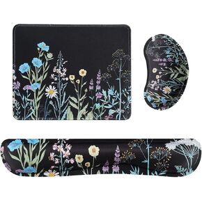 MOSISO Mouse Pad & Keyboard Wrist Rest & Wrist Rest Support for Mouse, Vivid Flower Mousepad Non-Slip Base Home/Office Pain Relief&Easy Typing Cushion with Neoprene Cloth&Raised Memory Foam, Black