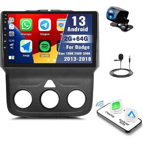 2+64G Android 13 ستيريو سيارة لدودج رام 1500 2500 3500 2013-2018 بلوتوث لاسلكي Apple Carplay Android Auto Mirror Link، شاشة لمس 9 بوصات مع ملاحة GPS، FM/RDS، WiFi، SWC+ كاميرا احتياطية وميكروفون in Kuwait