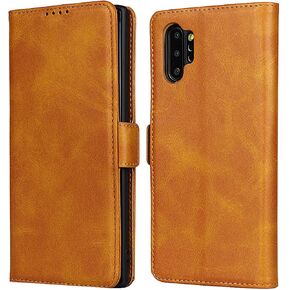 حافظة iCoverCase لهاتف Samsung Galaxy Note 10 Plus، حافظة فتحات بطاقات مغناطيسية من جلد البولي يوريثان الممتاز، حامل للحمل تتميز بمسند قابل للطي لهاتف Galaxy Note 10+ 5G (أزرق داكن) in Kuwait