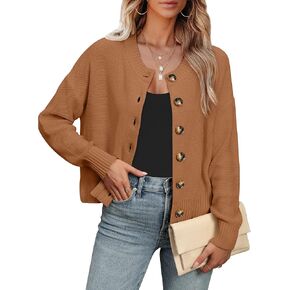 ANRABESS Women Knit Cardigans Sweater Open Front Button Down Long Sleeve Cropped Lady Jacket Outwear 2024 Trendy Fall Outfits