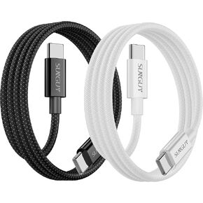 كابل SUNGUY 60 وات USB C إلى USB C بطول 3.3 أقدام، [عبوة من قطعتين] كابل شحن سريع USBC إلى USBC مجدول 3.1 أمبير، متوافق مع iPhone 15/15 Pro/15 Pro Max وGalaxy S24/S23/S22 وMacBook - أسود + أبيض in Kuwait