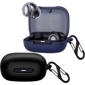[2 Pack] easyBee Case Compatible with Soundcore C30i Bluetooth Headphone Charging Cover with 2 Keychain, Soft Liquid Silicone Ultra Thin Shockproof Protective Kit - Black and Blue