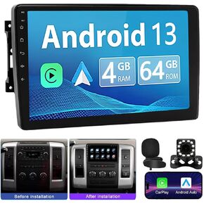 Plus Car Stereo for Dodge RAM 1500 2500 3500 2009-2012, Android 13 Radio Replacement for Dodge & Jeep 10.1", Apple Carplay & Android Auto Support, Backup Camera Included, 8 Core, 4+64GB