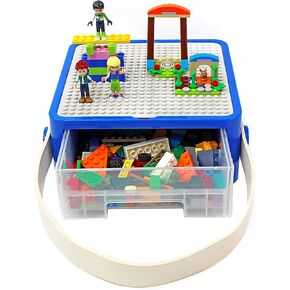 Bins & Things Lego Storage, Bin Box Organizer - Kids Toy Storage Containers - Small Brick Shaped Tub Organizers for Legos, Barbie Dolls, Hot Wheels and Beyblade- Anti-Lego Mess Organizer (Blue & Red) in Saudi Arabia