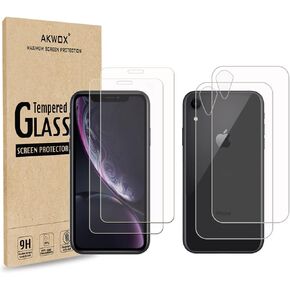 AKWOX 4-Pack Compatible with iPhone XR Screen Protector with Back Covers, 9H Tempered Glass Front Screen Protector and Back Screen Protector for iPhone XR (6.1") 2018