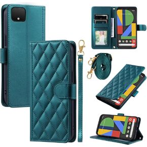 Argyle Wallet Case for Google Pixel 4 XL with Wrist Strap Shoulder Strap, Card Slots Folio Purse, Luxury PU Leather Stand Accessories Phone Cover for Pixle 4XL Pixel4XL 4LX LX Women Men Green