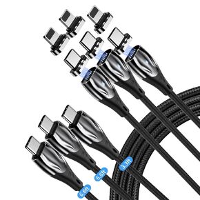 2-in-1 Magnetic Charging Cable [3 Pack: 1m/2m/2m] with Type C & iProducts, 100W USB-C Fast Charging Cable 5A USB C Cable 480Mbps Data Cable for MaBook Pro/Air,Phone,Pad,S24 and More