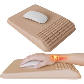 MEKASS Mouse Pad with Wrist Rest, Ergonomic Slope Mousepad for Carpal Tunnel Pain Relief, Memory Foam Desk Computer Wrist Support Mouse Pad with Non-Slip PU Base for Office Home (Sand Color)