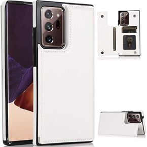 Wallet Case for Samsung Galaxy Note 20 Ultra with Card Holder, PU Leather Pockets Case w/Kickstand Double Magnetic Clasp Durable Shockproof Phone Cover for Galaxy Note 20 Ultra White-SK