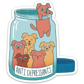 (3PCS) Anti Depressants Cute Dogs Stickers, Funny Dogs in Jar Waterproof Vinyl Stickers for Laptop Water Bottle Phone Case, Mental Heath Awareness Puppies Decals Gifts for Dog Lovers (3 Inches)