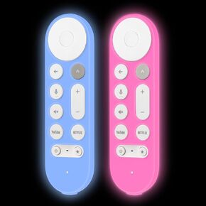 LEFXMOPHY2-Pack Glow Cover for Google TV Streamer 4K 2024 Voice Remote Silicone Case with Lanyard (Luminous Green and Blue)