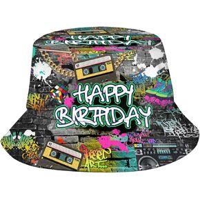 Funny Happy Birthday Print Bucket Hats Fashion Sun Cap Packable Outdoor Travel Beach Fisherman Hat for Women Men Teens