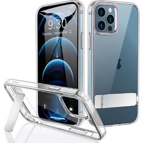 JETech Case for iPhone 12 Pro Max 6.7-Inch with Stand, Support Wireless Charging, Slim Shockproof Bumper Phone Cover, 3-Way Metal Kickstand (Clear)