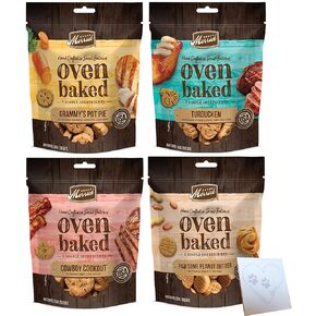 Merrick Oven Baked Biscuits Variety Pack - Four Total Flavors: Peanut Butter, Cowboy Cookout, Grammy's Pot Pie, & Turducken + Notepad (11oz Each, 44oz Total)