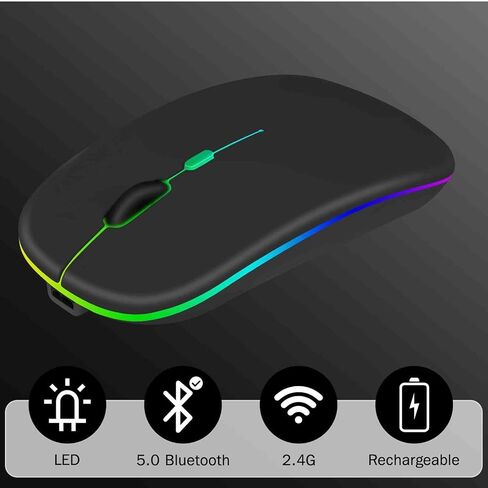 UrbanX 2.4GHz & Bluetooth Mouse, Rechargeable Wireless Mouse for Lenovo M10 FHD REL Bluetooth Wireless Mouse for Laptop/PC/Mac/iPad pro/Computer/Tablet/Android Onyx Black in Kuwait