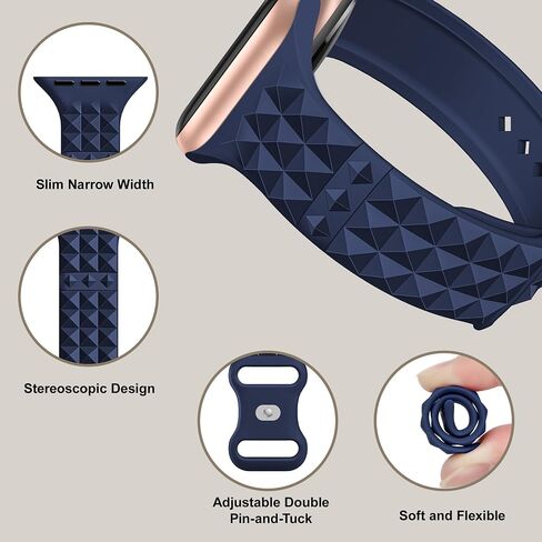 YAXIN Silicone Bands Compatible with Apple Watch 38mm 40mm 41mm 42mm 44mm 45mm 46mm 49mm for Women Men, Slim Thin Narrow Stereoscopic Strap for iWatch Ultra 2/Ultra/Series 10/SE/9/8/7/6/5/4/3/2/1 in Kuwait