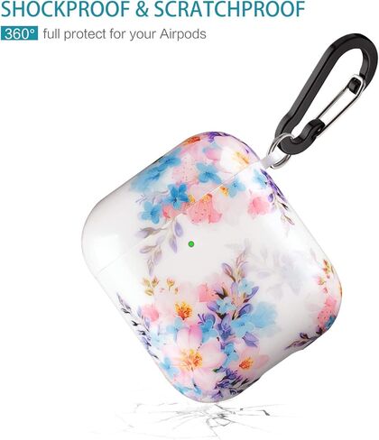 Lokigo Airpod Case 2nd/1st Generation, Protective Hard Cover Charging Case with Keychain for Boys Girls Compatible with 2/1 Gen, Front LED Visible, Color Flowers in Kuwait