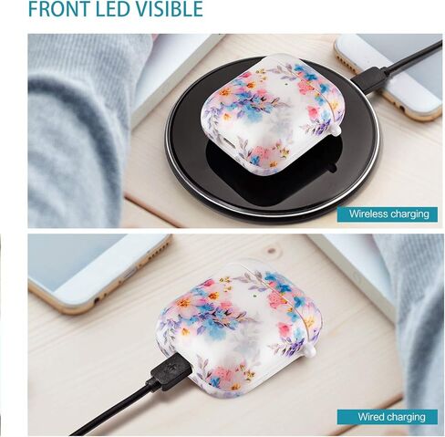 Lokigo Airpod Case 2nd/1st Generation, Protective Hard Cover Charging Case with Keychain for Boys Girls Compatible with 2/1 Gen, Front LED Visible, Color Flowers in Kuwait