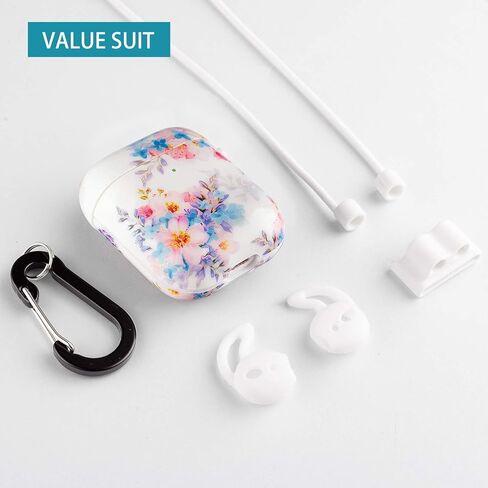 Lokigo Airpod Case 2nd/1st Generation, Protective Hard Cover Charging Case with Keychain for Boys Girls Compatible with 2/1 Gen, Front LED Visible, Color Flowers in Kuwait