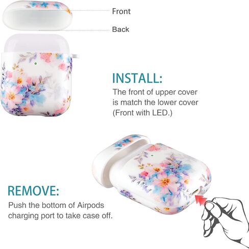 Lokigo Airpod Case 2nd/1st Generation, Protective Hard Cover Charging Case with Keychain for Boys Girls Compatible with 2/1 Gen, Front LED Visible, Color Flowers in Kuwait