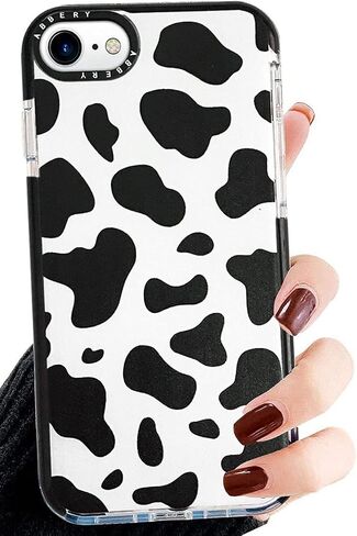 Abbery Designed for iPhone 6/6S/7/8/SE 2020/SE 2022 Case Cow, Cute Clear with Cow Print Pattern Design Soft Silicone TPU Sturdy Shockproof Protective Woman Girls Aesthetic Phone Case Cover in Saudi Arabia