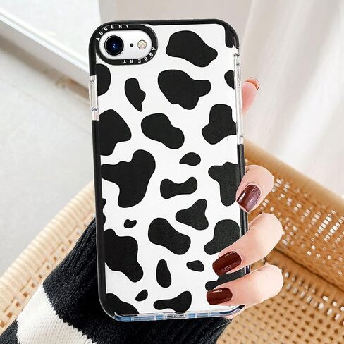 Abbery Designed for iPhone 6/6S/7/8/SE 2020/SE 2022 Case Cow, Cute Clear with Cow Print Pattern Design Soft Silicone TPU Sturdy Shockproof Protective Woman Girls Aesthetic Phone Case Cover in Saudi Arabia