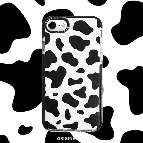 Abbery Designed for iPhone 6/6S/7/8/SE 2020/SE 2022 Case Cow, Cute Clear with Cow Print Pattern Design Soft Silicone TPU Sturdy Shockproof Protective Woman Girls Aesthetic Phone Case Cover in Saudi Arabia
