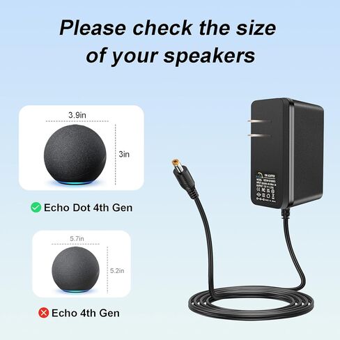 استبدال سلك الطاقة لـ Alexa Echo Dot (الجيل الثالث/الرابع)، Echo Show 5، Echo Spot، Fire TV Cube، Echo Dot Kids Edition 15W كابل شحن الشاحن 6.5 قدم in Kuwait