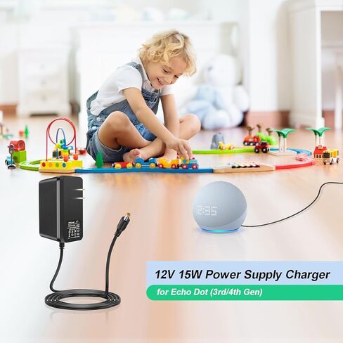 استبدال سلك الطاقة لـ Alexa Echo Dot (الجيل الثالث/الرابع)، Echo Show 5، Echo Spot، Fire TV Cube، Echo Dot Kids Edition 15W كابل شحن الشاحن 6.5 قدم in Kuwait