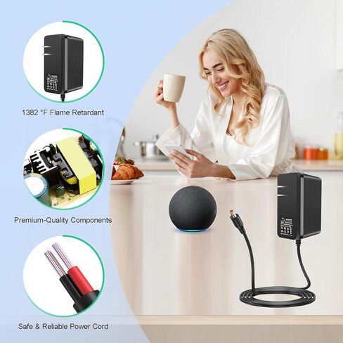 استبدال سلك الطاقة لـ Alexa Echo Dot (الجيل الثالث/الرابع)، Echo Show 5، Echo Spot، Fire TV Cube، Echo Dot Kids Edition 15W كابل شحن الشاحن 6.5 قدم in Kuwait