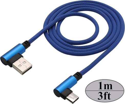 كابل 3 أقدام من النوع C 90 درجة زاوية قائمة من النوع C USB 2.0 ذكر 5 فولت/2.4 أمبير سلك مزامنة وشحن سريع مجدول من النايلون لهواوي، سامسونج، جالاكسي S9/S8، جوجل بيكسل 2/3 XL (أزرق/3 عبوات) in Saudi Arabia