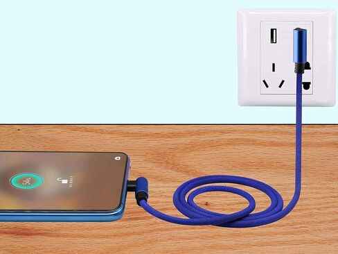 كابل 3 أقدام من النوع C 90 درجة زاوية قائمة من النوع C USB 2.0 ذكر 5 فولت/2.4 أمبير سلك مزامنة وشحن سريع مجدول من النايلون لهواوي، سامسونج، جالاكسي S9/S8، جوجل بيكسل 2/3 XL (أزرق/3 عبوات) in Saudi Arabia