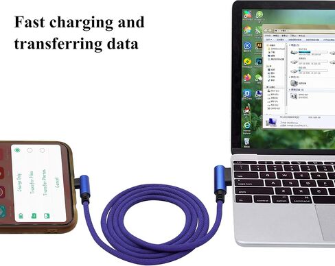 كابل 3 أقدام من النوع C 90 درجة زاوية قائمة من النوع C USB 2.0 ذكر 5 فولت/2.4 أمبير سلك مزامنة وشحن سريع مجدول من النايلون لهواوي، سامسونج، جالاكسي S9/S8، جوجل بيكسل 2/3 XL (أزرق/3 عبوات) in Saudi Arabia