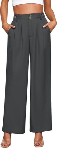 GRAPENT بنطال ذو قصة أرجل واسعة امرأة عصرية عالية الخصر سروال فستان الأعمال السببية مطوي مرونة الخصر العمل بنطلون السراويل in Kuwait