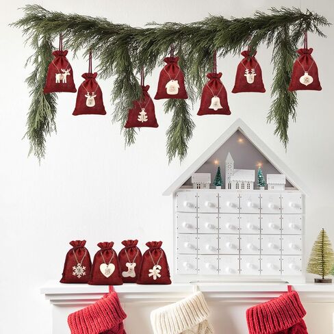 أكياس هدايا برباط لعيد الميلاد من Naler، حقيبة هدايا من الخيش لحفلات الزفاف باللون الأحمر لعيد الميلاد المجيد وتقويم الشتاء وحفلات العطلات، 24 قطعة in Kuwait