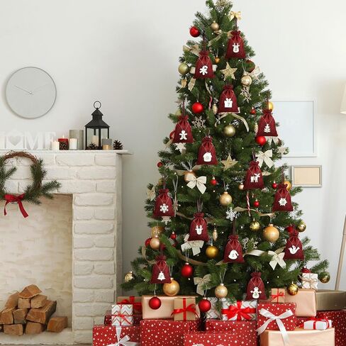 أكياس هدايا برباط لعيد الميلاد من Naler، حقيبة هدايا من الخيش لحفلات الزفاف باللون الأحمر لعيد الميلاد المجيد وتقويم الشتاء وحفلات العطلات، 24 قطعة in Kuwait