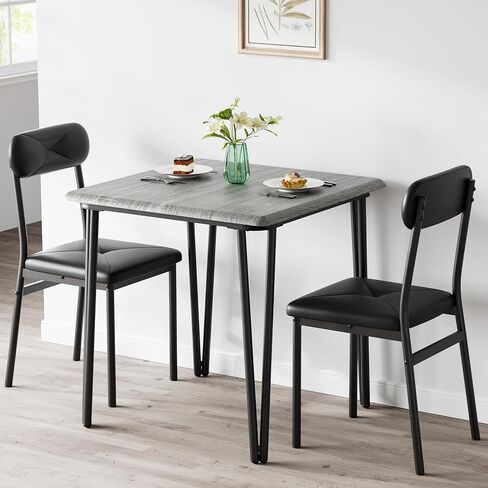 IDEALHOUSE Small Table and Chairs Set of 2, Dining Table for 2, Dinette Set for 2, Square Dinner Table Set, 3 Piece Kitchen & Dining Room Sets (Black, Table with 2 Upholstered Chairs) in Saudi Arabia