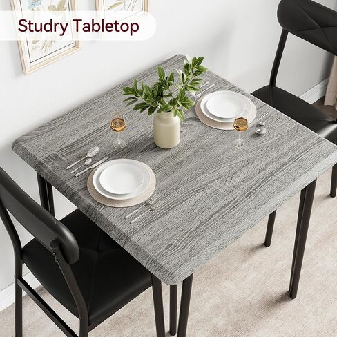 IDEALHOUSE Small Table and Chairs Set of 2, Dining Table for 2, Dinette Set for 2, Square Dinner Table Set, 3 Piece Kitchen & Dining Room Sets (Black, Table with 2 Upholstered Chairs) in Saudi Arabia