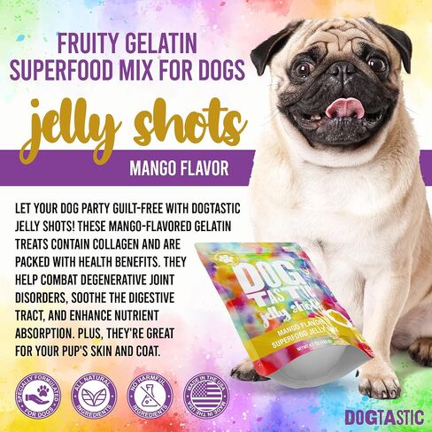 SodaPup Dogtastic Jelly Shots – Mango Flavored, Fruity Gelatin Mix Superfood Dog Treat Made in USA, Packed with Collagen and Health Benefits for Digestion, Gut, Joints, Skin, Fur, & Coat – 4.7oz in Saudi Arabia
