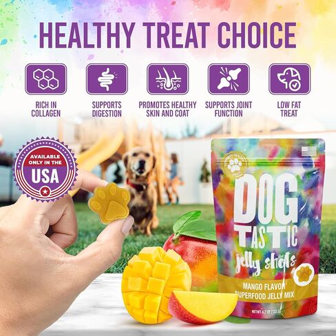 SodaPup Dogtastic Jelly Shots – Mango Flavored, Fruity Gelatin Mix Superfood Dog Treat Made in USA, Packed with Collagen and Health Benefits for Digestion, Gut, Joints, Skin, Fur, & Coat – 4.7oz in Saudi Arabia