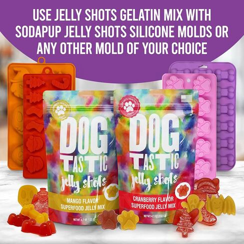 SodaPup Dogtastic Jelly Shots – Mango Flavored, Fruity Gelatin Mix Superfood Dog Treat Made in USA, Packed with Collagen and Health Benefits for Digestion, Gut, Joints, Skin, Fur, & Coat – 4.7oz in Saudi Arabia
