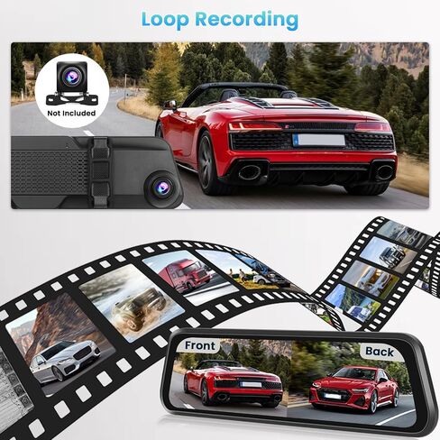 Hikity 12 Inch Mirror Dash Cam Compatible with Wireless Apple Carplay Android Auto, 4K Front Rear View Mirror Cmaera, WiFi, Mirror Link, Split Screen, FM, DVR Loop Recording, 64G TF Card, Black in Saudi Arabia