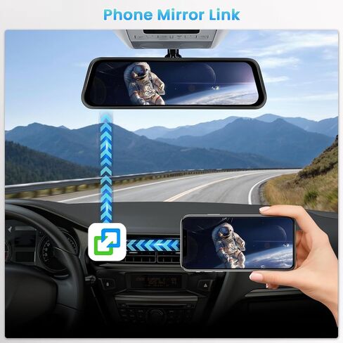 Hikity 12 Inch Mirror Dash Cam Compatible with Wireless Apple Carplay Android Auto, 4K Front Rear View Mirror Cmaera, WiFi, Mirror Link, Split Screen, FM, DVR Loop Recording, 64G TF Card, Black in Saudi Arabia