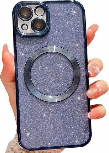 حافظة MGQILING متوافقة مع iPhone 13، حافظة هاتف لامعة مغناطيسية، حافظة هاتف شفافة لامعة وجذابة، متوافقة مع MagSafe للنساء والفتيات مع غطاء خلفي واقي للكاميرا - ذهبي in Kuwait