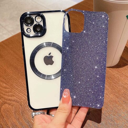 حافظة MGQILING متوافقة مع iPhone 13، حافظة هاتف لامعة مغناطيسية، حافظة هاتف شفافة لامعة وجذابة، متوافقة مع MagSafe للنساء والفتيات مع غطاء خلفي واقي للكاميرا - ذهبي in Kuwait