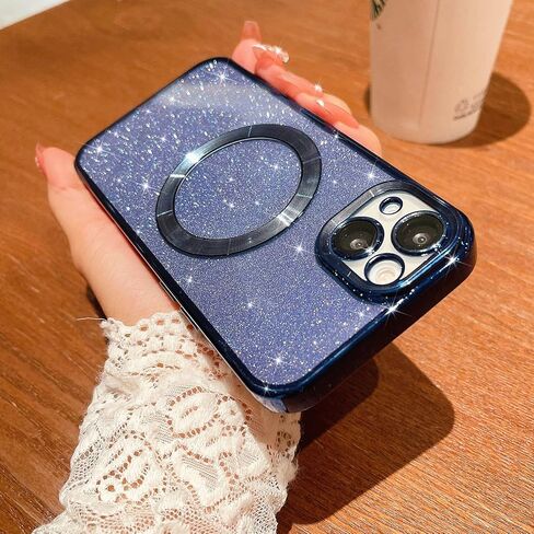 حافظة MGQILING متوافقة مع iPhone 13، حافظة هاتف لامعة مغناطيسية، حافظة هاتف شفافة لامعة وجذابة، متوافقة مع MagSafe للنساء والفتيات مع غطاء خلفي واقي للكاميرا - ذهبي in Kuwait