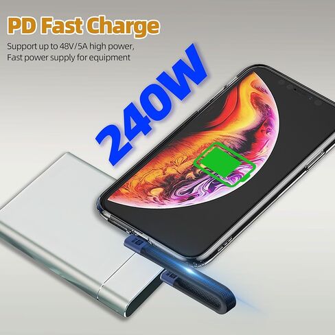 كابل مسطح USB C قصير 240 وات من RIIEYOCA، كابل مسطح USB C بزاوية 40 جيجابت في الثانية بزاوية 90 درجة إلى USB C FPC، يدعم إخراج فيديو UHD 8K@60 هرتز، كابل مرن مسطح للهواتف والأجهزة اللوحية، إلخ (14 سم) in Kuwait