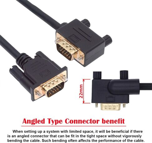 NFHK 90 Degree Left Angled VGA RGB Male to Straight Male Extension Cable 3COAX+6C for Monitor Projector Computer in Saudi Arabia