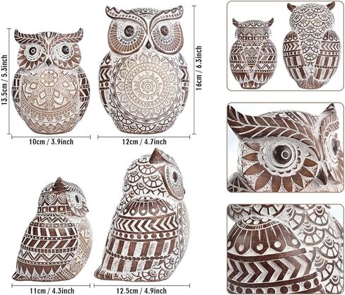 Adorable Owl Figurine for Shelf or Tray - Cute Chubby Owl Figurine Boho Decor for Shelf Desktop Cabinet Fireplace Mantel Bathroom Decor Accents in Kuwait